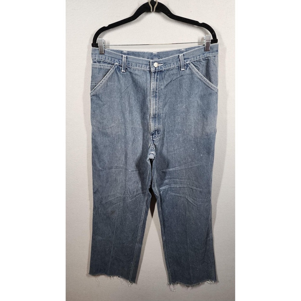 Vintage Roebuck Jeans Mens 36x28 Blue Denim Carpenter Raw Hem Distressed Utility